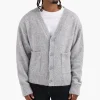 about:blank Mohair Knitted Logo Cardigan Grey Ecru