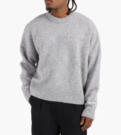 about:blank Mohair Knitted Logo Crewneck Grey Ecru