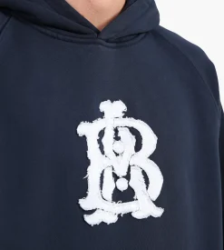 about:blank Monogram Cut Off Hoodie Navy