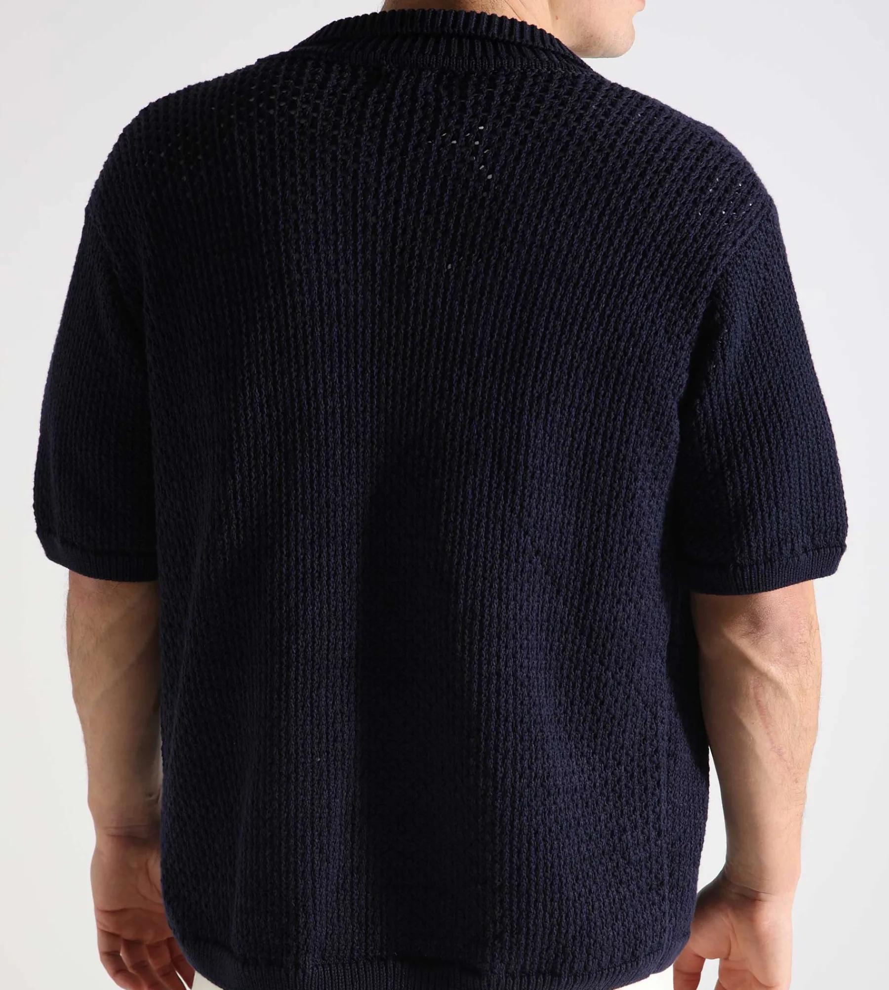 Arte Antwerp Crochet Knit Button Shirt Navy