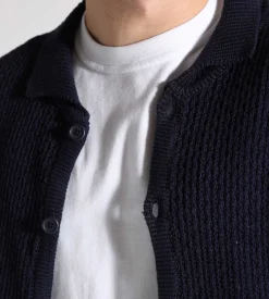 Arte Antwerp Crochet Knit Button Shirt Navy