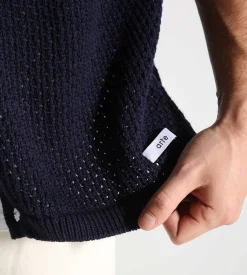 Arte Antwerp Crochet Knit Button Shirt Navy