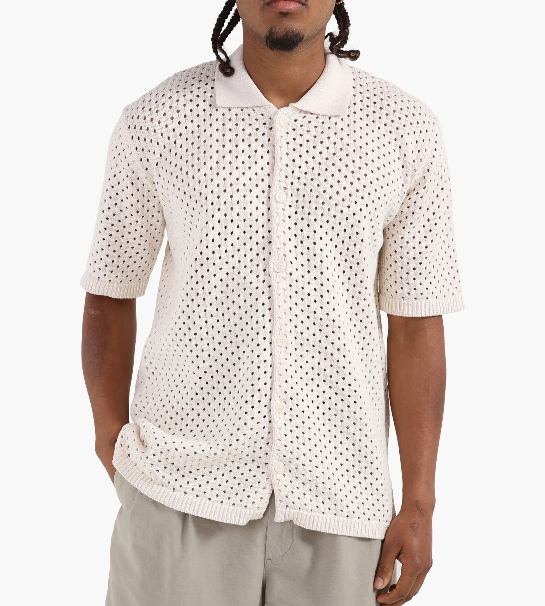 Baskèts Baskets Camp Collar Knit Shirt Ecru