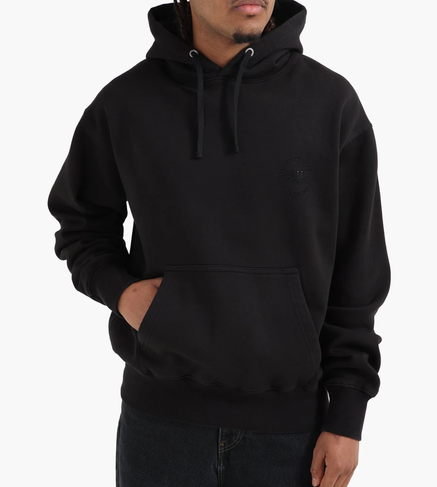 Boiler Room Hoodie Black Rhinestone On Stone Wash Black