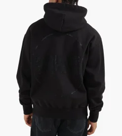 Boiler Room Hoodie Black Rhinestone On Stone Wash Black