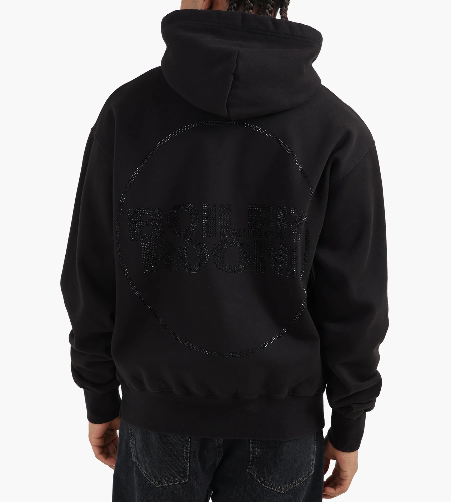 Boiler Room Hoodie Black Rhinestone On Stone Wash Black