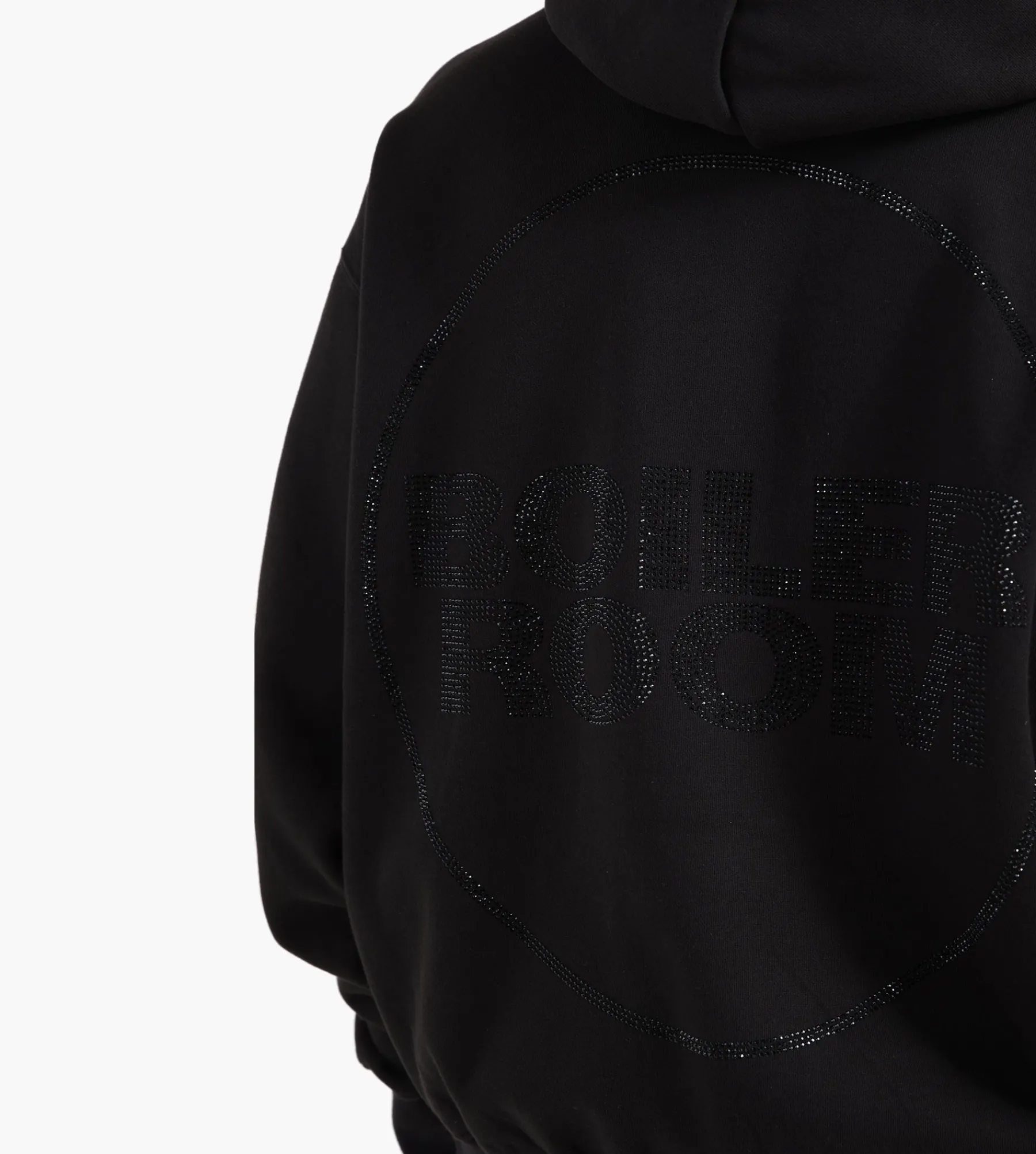 Boiler Room Hoodie Black Rhinestone On Stone Wash Black