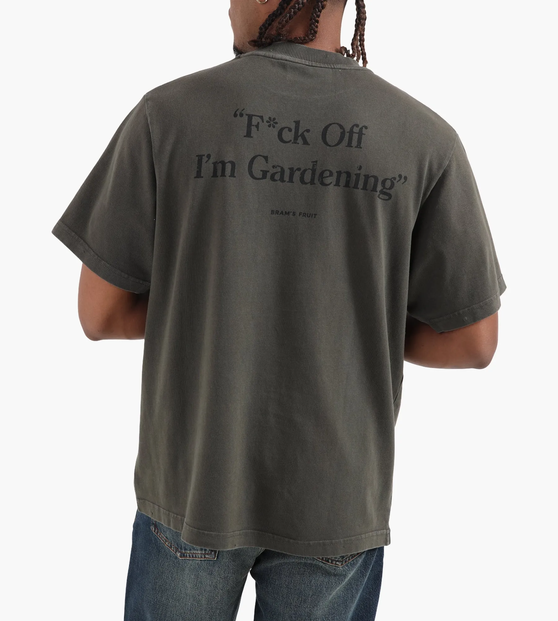 Bram's Fruit “F*ck Off” T-Shirt Distressed Washed Charcoal