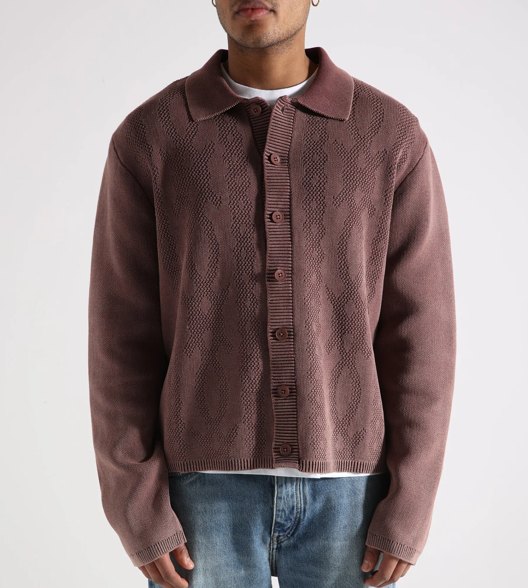 Daily Paper Shield Cable Cardigan Bordeaux Red