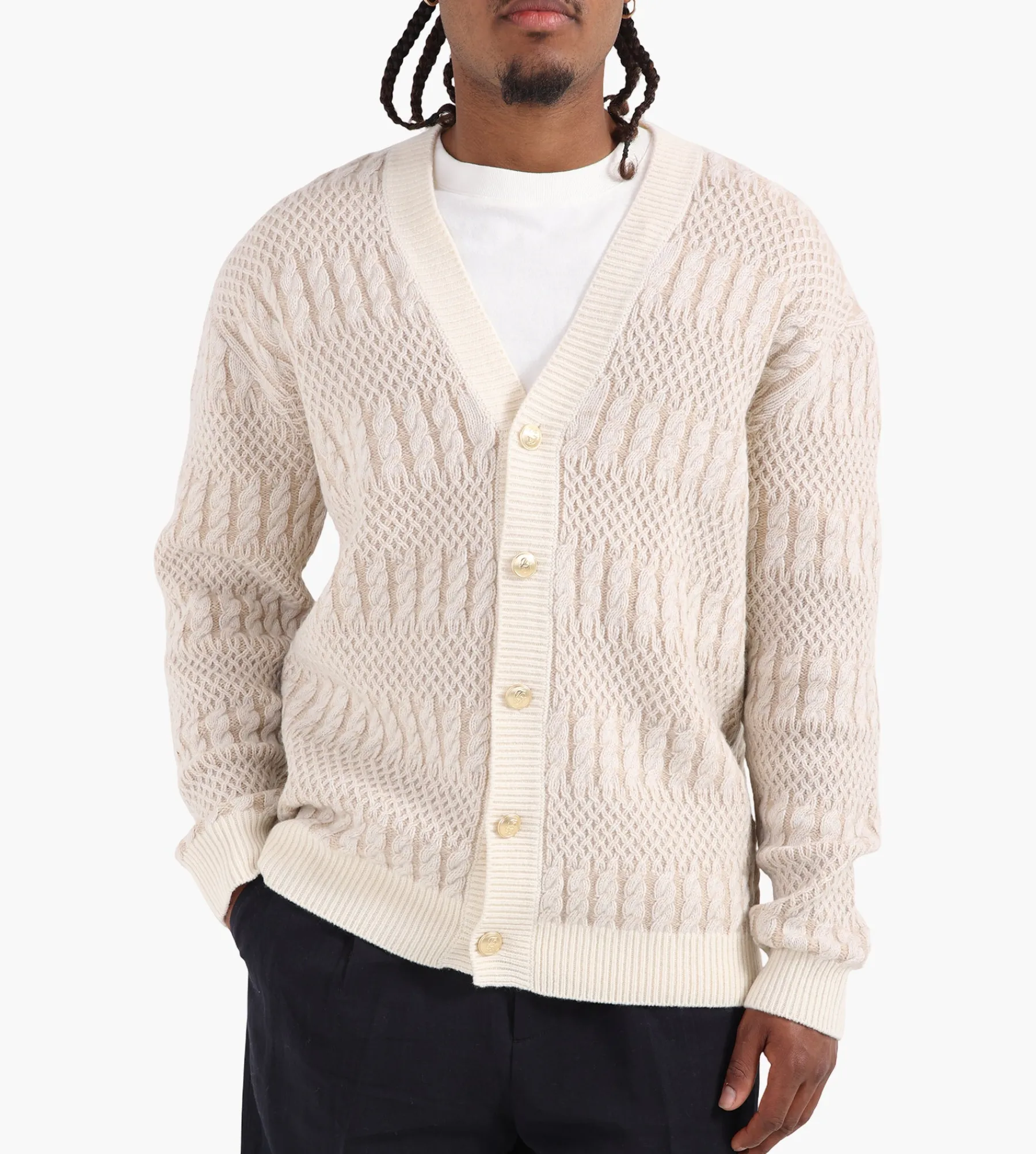 Drôle de Monsieur Le Cardigan Torsades Bicolore Off White