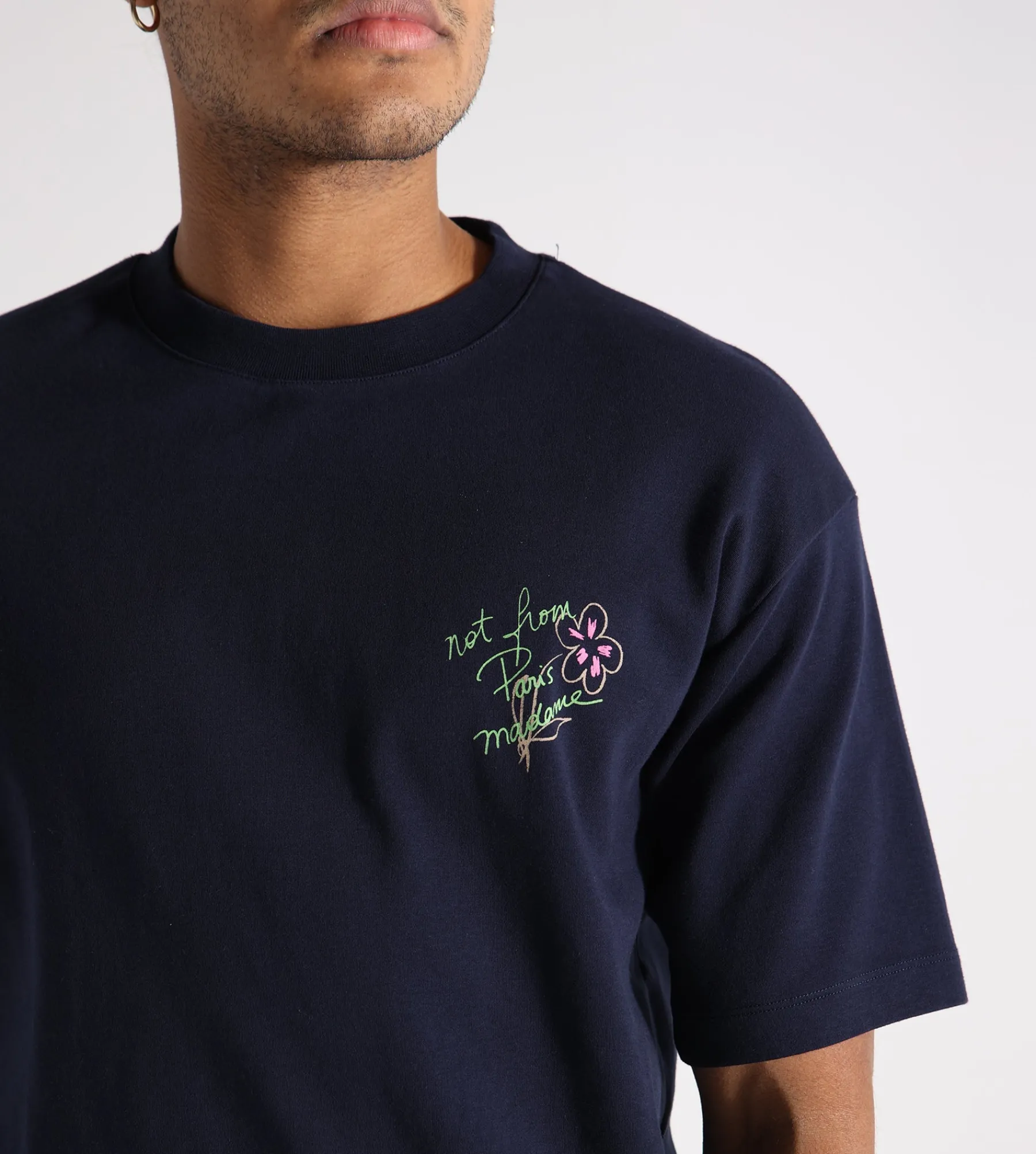 Drôle de Monsieur Le T-Shirt Slogan Esquisse Navy