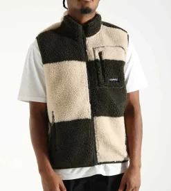 Gramicci Checkered Sherpa Vest Natural Olive Check
