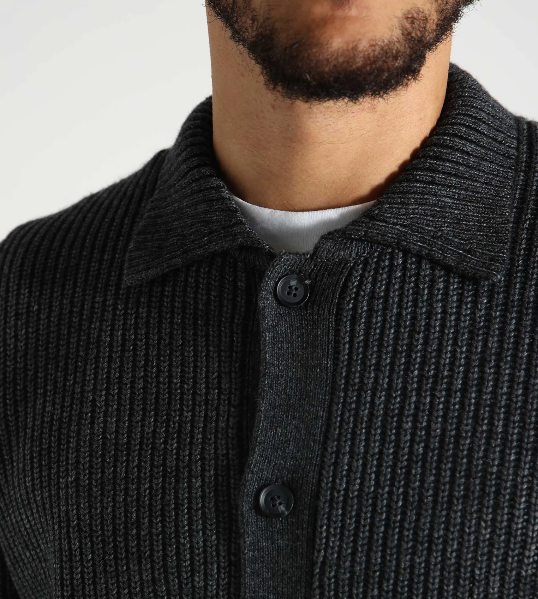 OLAF Knitted Ribbed Cardigan Dk Grey