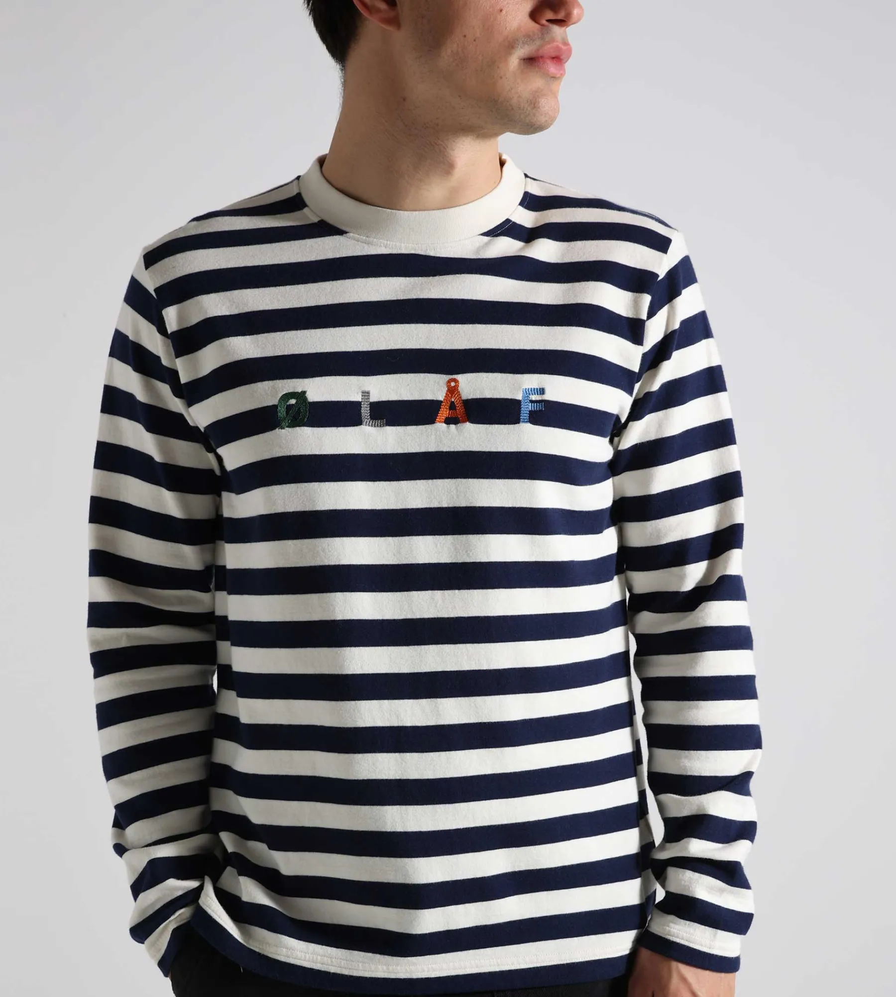 OLAF Stripe Sans Longsleeve Tee White Blue