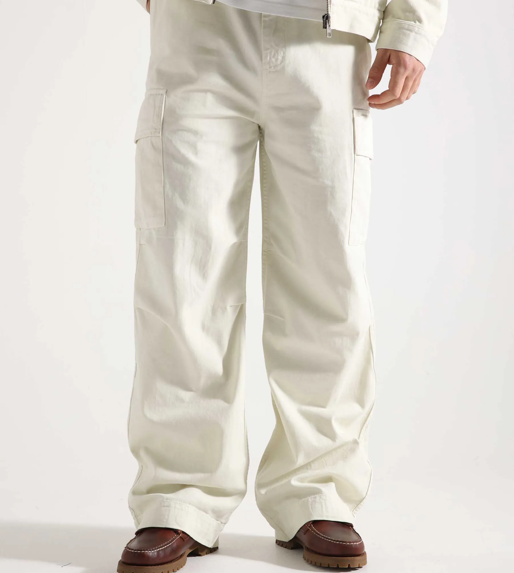 Palmes Herringbone Cargo Trousers Cotton Herringbone Off-White