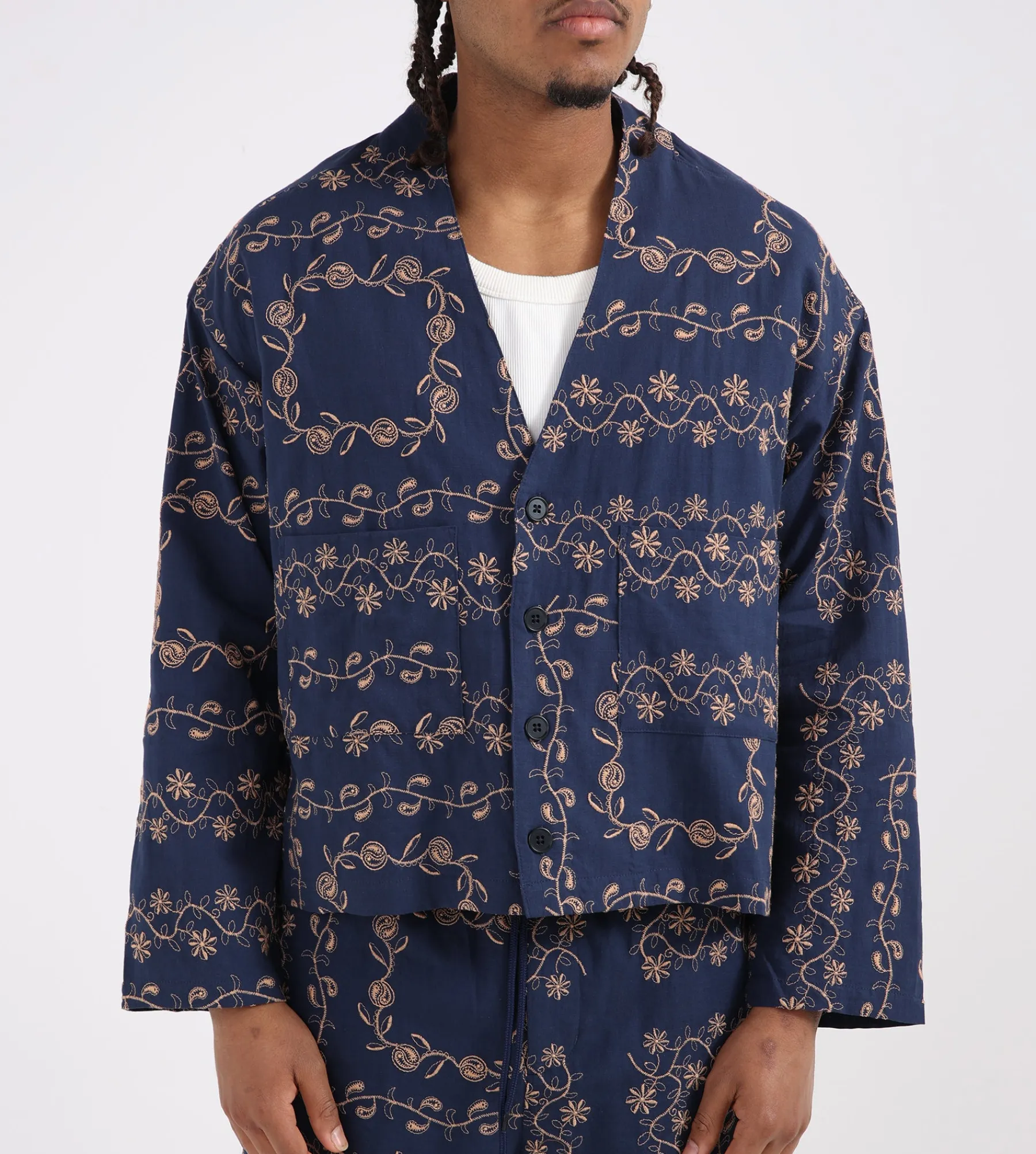 Potato Head Yin-Yang Paisley Cardigan Navy Pink Beige