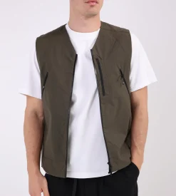 Purple Mountain Observatory Waxed Cygnus Gilet – P200 Washwax Khaki